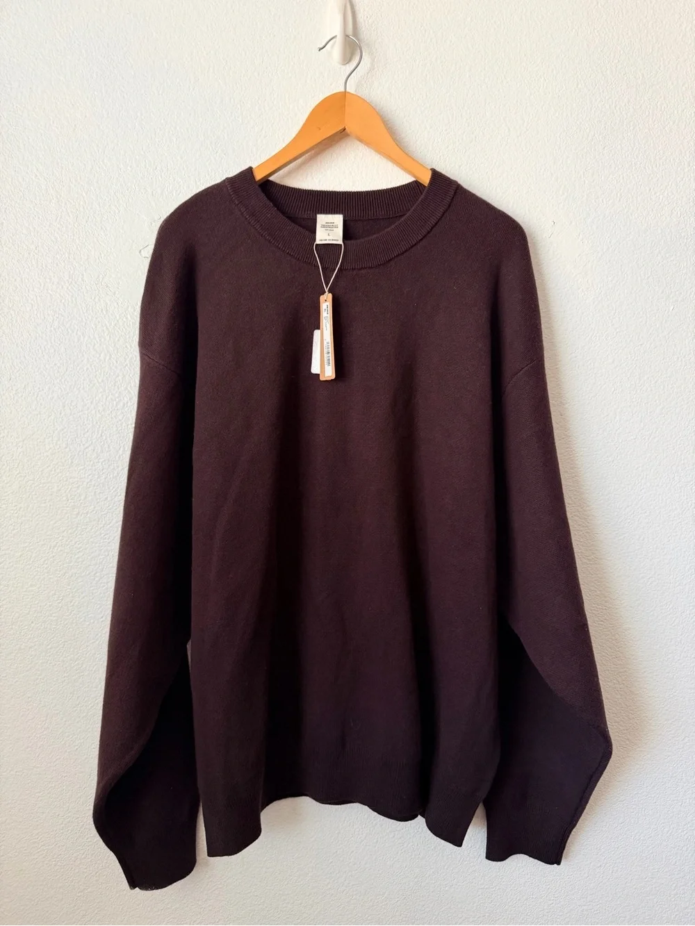 SKIMS Cotton Knit Sweater Mens Phoenix Brown Long Sleeve Pullover Large